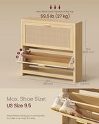 VASAGLE Boho Shoe Storage Cabinet, Slim, Rattan-Look Flip Drawers - Image 2