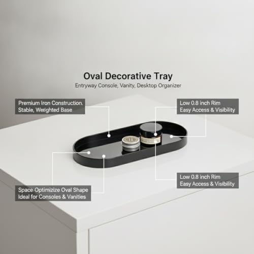Oval Iron Decorative Tray, Black Metal Catchall for Entryway, Vanity, and Desk Organization - Image 4