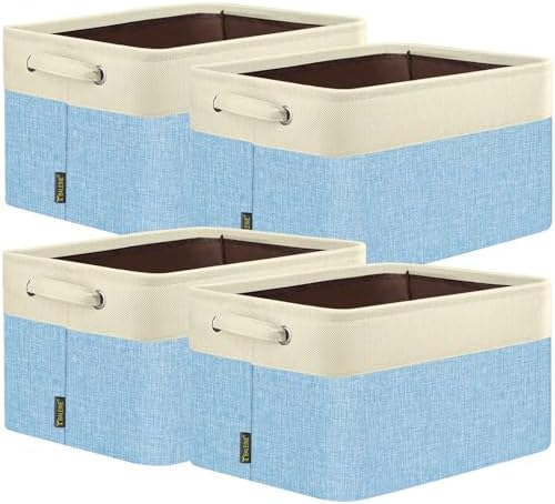 BALEINE 4 Pack Fabric Closet Storage Bins for Shelves, Linen Closet Organizers and Storage, Decorative Baskets for Organizing, Shelf, Clothes, Home, Office (Skyblue, 14''x10''x8.5'') by BALEINE