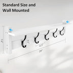 Optish Coat Rack Wall Mount with Shelf, 29 Inch Coat Hanger Walls Mounted, Hat Rack for Walls, Shelf with 5 Coat Hooks, Wall Hanger for Entryway (White) - Image 7