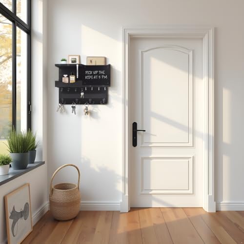 Key Holder Wall Mount with Shelf, Key Hooks for Wall, Black - Image 3