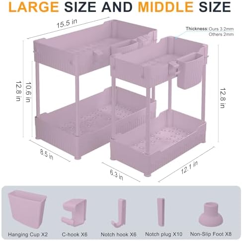 Sevenblue 2-Pack Under Sink Organizer with Hooks & Hanging Cup for Kitchen - Image 5