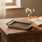 YIJU Synthetic Material Tray Rectangular Tray Catchall Tray Organizer with Raised Sides and Leather Textured Inset Suitable for Bedroom Vanity Coffee Table Office Desk, Beige, Small - Image 7