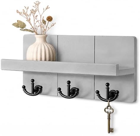 Rebee Vision Key Holder Wall Mount with 3 Key Hooks for Entryway,Light Gray by REBEEVISION