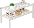 ROMGUAR CRAFT 2 Tier Bamboo Shoe Rack for Closet Free Standing Wood Shoe Shelf for Entryway Small Space Stackable 27"x11"x13" (White) by ROMGUAR+CRAFT