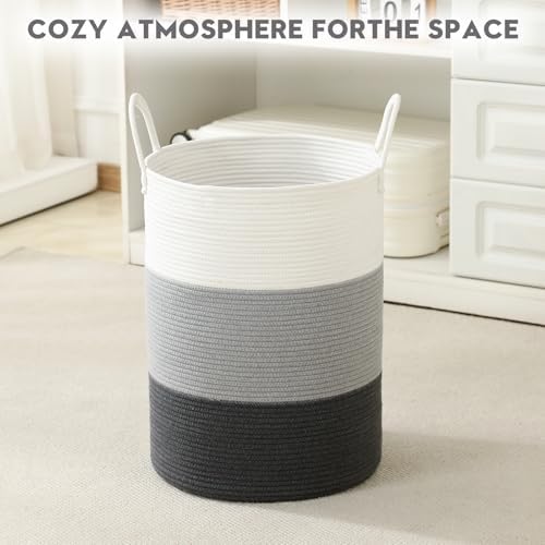 Laundry Basket Hamper Tall Rope Storage Woven for Blanket toys Dirty Clothes in Living Room Bathroom Bedroom (Gradient Grey, 100L/26.4Gal) - Image 5