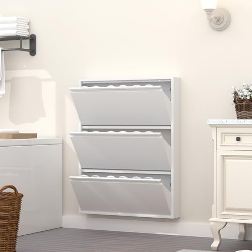 GREATMEET Slim Wall Mounted Metal Storage Cabinet with 3 Flip Drawers - Image 7