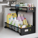 1 Pack 17IN Depth Under Sink Storage Organizer, Large 2-Tier Elegant Mesh Pull Out Shelf for Kitchen and Bathroom Cabinet Organization, L-Shaped and Adjustable Height Design-Black by UnderSinkOrganizer