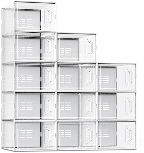 SEE SPRING XX-Large Shoe Storage Box Fit Size 14, Clear Plastic Stackable Shoe Organizer for Closet, Space Saving Sneaker Shoe Rack Containers Bins Holders for Entryway, 12 Pack Clear by SEESPRING