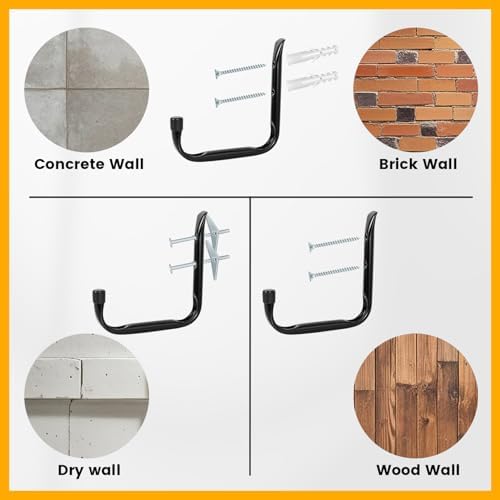 GURADESIGN 8-Pack Heavy Duty Garage Hook for Hanging 50 lbs, J Utility Hooks for Garage, Metal Wall Hooks Heavy Duty, Garage Hook for Hanging, Black - Image 4