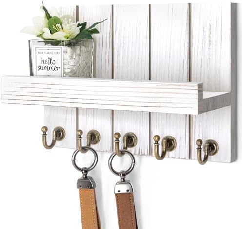 Rebee Vision Key Holder Wall Mount with Shelf for Living Room, Whitewash by REBEEVISION