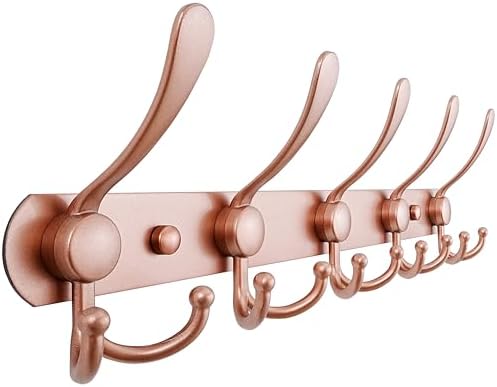 Dseap Coat Rack Wall Mounted - 5 Tri Hooks, Heavy Duty, Stainless Steel, Metal Coat Hook Rail for Coat Hat Towel Purse Robes Mudroom Bathroom Entryway, Rose Gold by Dseap