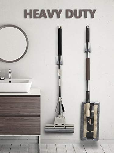 HANZE 4 Pack Stainless Steel Mop Broom Holder Organizer, Self Adhesive Wall Mounted Mop Organizer Storage Rack Clip for Kitchen Bathroom and Garage (Rectangle, Large) - Image 4