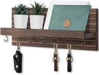 Lwenki Decorative Key Holder for Wall with Shelf, Entryway Shelf with Hooks Holds Leashes, Jackets and Glasses – Sturdy Wood Keyholder Entrance Hanger with Mounting Hardware (Brown, Large) by Lwenki