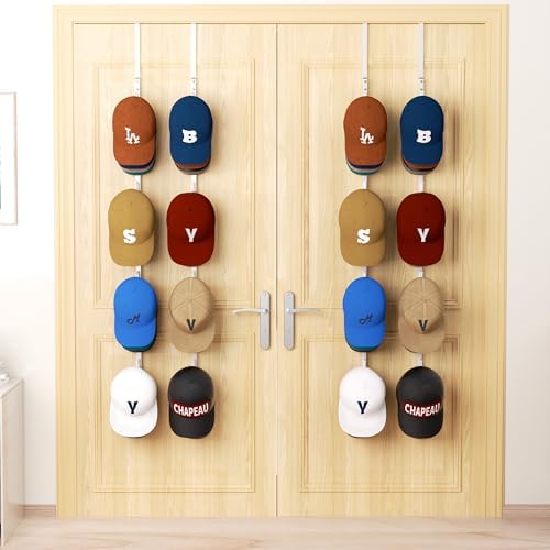 HapiRm Over Door Hat Rack - 4 Packs Metal Hanging Hat Organizer with 16 Hooks Design, Baseball Cap Hanger Organizer Storage Holds up to 80 Caps for Door, Bedroom, Closet(White) - Image 6