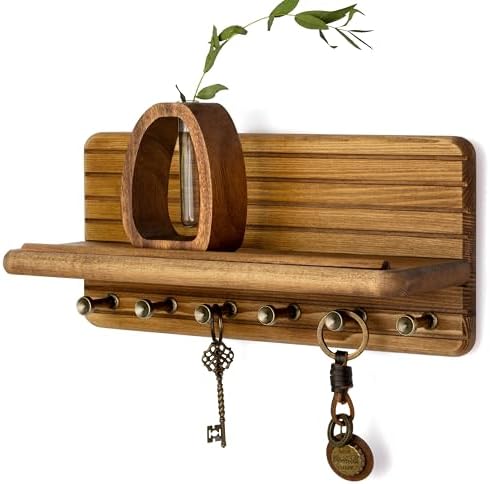Rebee Vision Key Holder Wall Mount with 6 Hooks for Entryway, Light Brown by REBEEVISION
