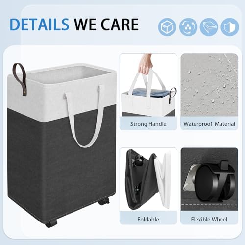 HomeHacks 75L Rolling Laundry Basket with 4 Wheels Collapsible Gray - Image 3