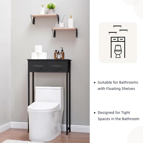MOHOPE 2-Tier Over The Toilet Storage with 2 Fabric Drawers, Freestanding Above The Toilet Storage Cabinet, Space Saver Metal Over Toilet Bathroom Organizer Shelf for Small Space, Black - Image 7