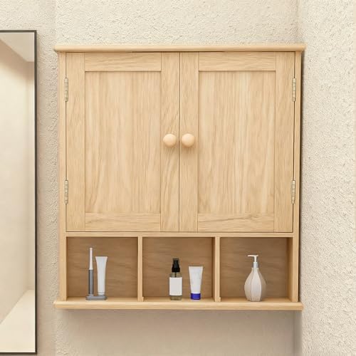 TaoHFE Natural Wooden Color Bathroom Wall Cabinet with 2 Door - Image 3