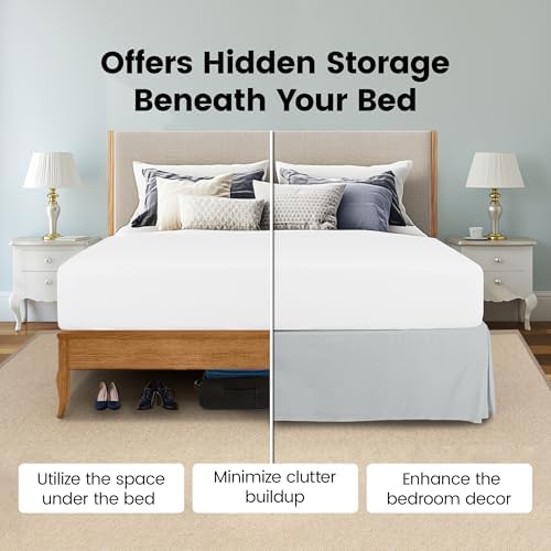 Queen Bed Skirt, Hides Under-Bed Storage 16 Inch Drop, Pleated, Light Grey - Image 3