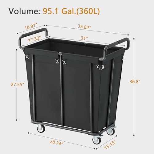 Gewudraw Extra Large Laundry Hamper with Wheels, Heavy Duty Hamper, 360L - Image 5