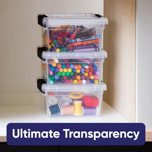 Superio 1.4 Quart Mini Clear Plastic Storage Container with Lid, Stackable Small Organizer Box for Crayons, Art Supplies, Beads, Sewing, Stationery & Food Storage, 3 Pack - Image 5