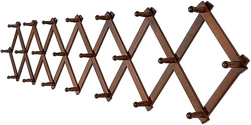 SKOLOO Accordion Wall Hanger with 22 Hooks, Modern Expandable Coat Rack Hat Rack for Wall, Solid Wooden, Walnut Color by SKOLOO