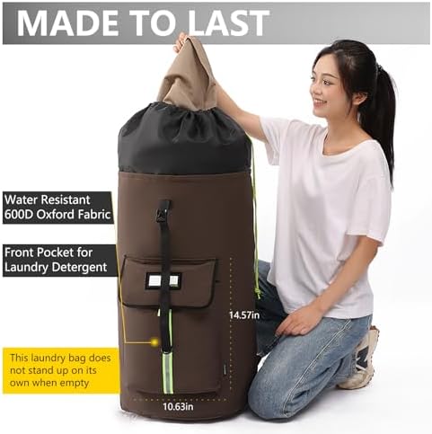laundry bag backpack,extra-large heavy duty laundry bags,laundry backpack for college students,drawstring closure (Brown) - Image 3