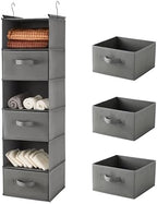 MAX Houser 6 Tier Shelf Hanging Closet Organizer, Closet Hanging Shelf with 2 Sturdy Hooks for Storage, Foldable (Grey-D3) | foldable lightweight fabric space-saving design for Bedroom, Closet Hanging Shelf for Storage with Removable Drawers by MAXHouser