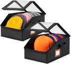 2 Pack Hat Storage for Baseball Caps-Holds Up to 28 Caps, Hat Organizer for Closet Stackable Hat Box with Cardboard, Dust-proof Beanie organizer with 2 Handles for Home Travel (Black, 2Pack-Small) by RZMAYIS
