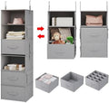 6-Shelf Hanging Closet Organizer with 3 Drawers, Separable, Medium Gray | Converts into Two 3-Shelf Organizers, Foldable Drawers, Side Pockets, Ideal for Wardrobe, Nursery, Dorm & Closet Storage by Vailando