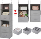 6-Shelf Hanging Closet Organizer with 3 Drawers, Separable, Medium Gray | Converts into Two 3-Shelf Organizers, Foldable Drawers, Side Pockets, Ideal for Wardrobe, Nursery, Dorm & Closet Storage by Vailando