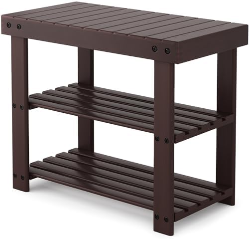 Sweetcrispy 3-Tier Shoe Rack Bench for Entryway, 19 Inches, Brown by Sweetcrispy