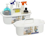 Goderewild 2 Pack Multi-Purpose Plastic Cleaning Caddy with Handle, Shower Caddy Organizer/Storage Basket/Totes Portable for Bathroom Supplies, Cleaning Products, Under Sink Tool, Housekeepers(White2) by Goderewild