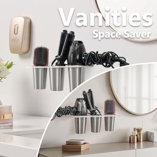 Hair Tool Organizer Wall Mount, Hair Hot tools Holder with 3 Cups - Image 4