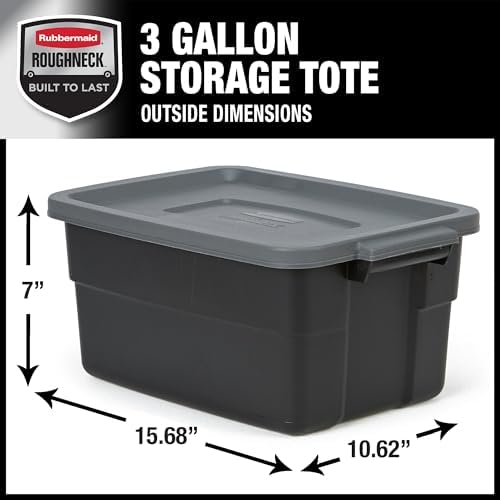 Rubbermaid 6-Pack Heavy Duty Durable 3 GAL Totes for Storage with Snap Lids and Handles, Plastic Storage Bins Stackable Black Gray for Home and Garage (3 GAL - 6 Pack Solid Black and Grey) - Image 2