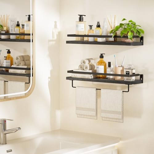 Amada Bathroom Shelves with Towel Bar, Set of 2, Black - Image 2