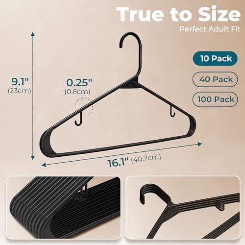 HOUSE DAY Black Plastic Hangers 10 Pack, Slim Space-Saving Clothes Hangers - Image 3