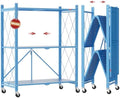 DEANIC 3 Tier Foldable Storage Shelves with Wheels, Kitchen Appliance Stand, Freestanding Metal Wire Shelf Rack, No Assembly Organizer Rolling Cart for Garage, Basement, Pantry(Blue) by ShowNow