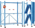 DEANIC 3 Tier Foldable Storage Shelves with Wheels, Kitchen Appliance Stand, Freestanding Metal Wire Shelf Rack, No Assembly Organizer Rolling Cart for Garage, Basement, Pantry(Blue) by ShowNow