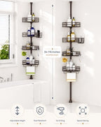 SEIRIONE Corner Shower Caddy Tension Pole, Quick Setup, Rust-Free Bathroom Shower Organizer Corner for Bathtub Shampoo Storage, 4-Tier Adjustable Shelf, Drill Free, Fits 34 to 116 Inch Height, Bronze - Image 2