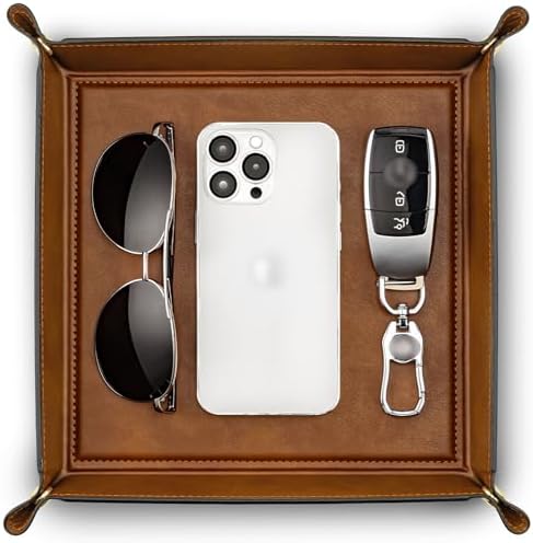 VLANDO Travel Valet Tray, Foldable PU Leather Catchall Tray, Light Brown by VLANDO