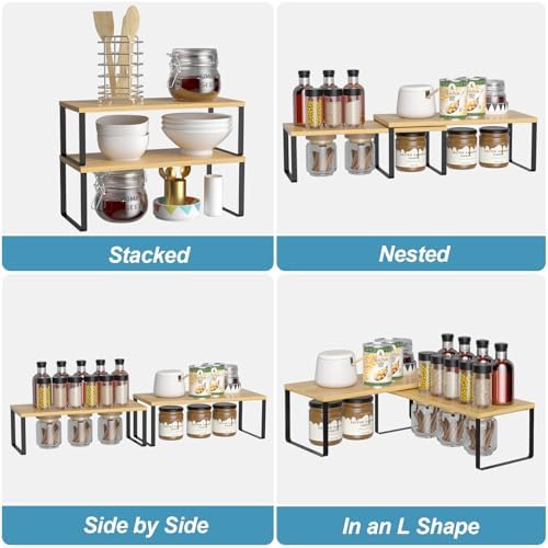 NEX Bamboo Cabinet Organizer Shelf, Kitchen Counter Shelves Set of 2 - Image 6