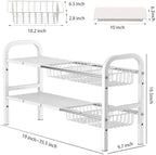 Under Sink Organizer，2 Tier Expandable Heavy Duty Metal Shelf，with 5 Removable Panels and 5 Storage Basket for Under Kitchen Bathroom Sink Organizers and Storage(White, Large) - Image 2