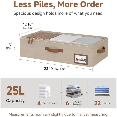 StorageWorks 5 Inch Low Profile Under Bed Storage Containers with Clear Lid | Reinforced Structure, Resists Sagging, Handles & Label Holder, Foldable Stackable Closet Storage for Clothes, Blankets, Toys - Image 2