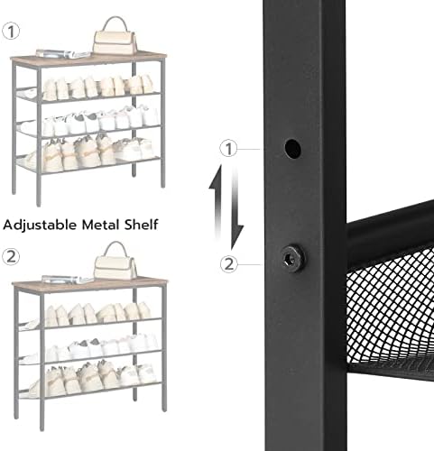 HOOBRO Shoe Rack for Entryway, 4-Tier Shoe Organizer with Adjustable Mesh Shelves, 12-16 Pairs of Shoes, Spacious Floor Mount, Metal, Industrial, Shoe Shelf for Closet, Rustic Brown BF42XJ01 - Image 3