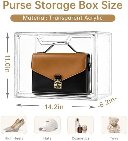Purse Organizer for Closet,Clear Acrylic Display Case for Handbag Organizer, Purse Storage Box with Magnetic Door, Plastic Storage Bins for Book, Collectibles, Cosmetic (3 Pack) - Image 2