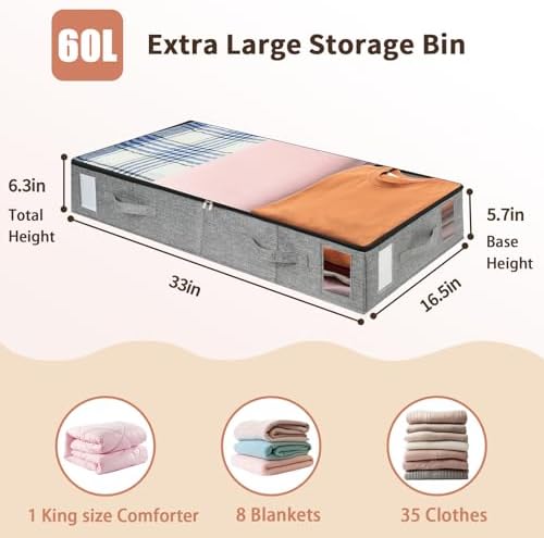 combocube 4 Pack Under Bed Storage Containers, Stackable Closet Organizers and Storage Bins with Sturdy Support, Foldable Underbed Clothes Storage Box for Blanket, Comforter, Sweater, Pillows, Shoes - Image 4