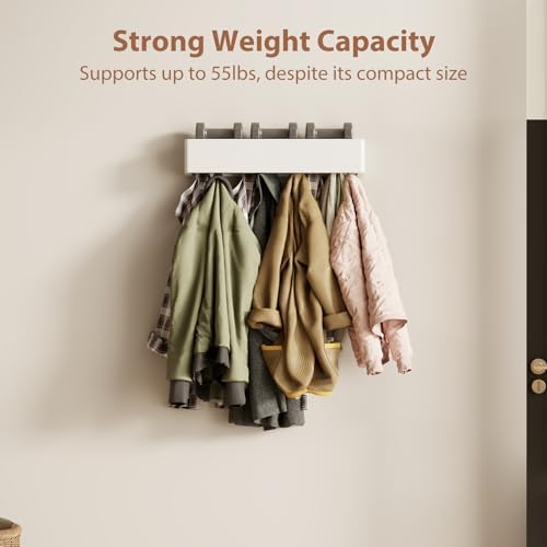 CycleCrew Solid Wood Wall Mounted Coat Rack with Shelf Hooks - Modern Floating Shelves with 5 Hidden Hooks, Heavy Duty Entryway Coat Key Holder Hanger for Hallway Bathroom Bedroom Home Decor - Image 3