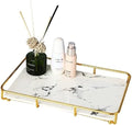Dobbyby Vanity Tray Makeup Organizer Cosmetics Storage Bathroom Skincare Organizer Countertop Display Rack in Dresser Stainless Steel Shelf Marble Print Ceramic Trays by Dobbyby